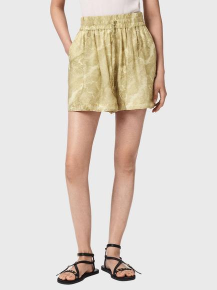 AllSaints Isla Floral Shorts containing TENCEL™ Lyocell, Green/Gold, Green/Gold