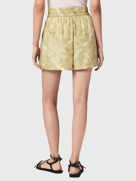 AllSaints Isla Floral Shorts containing TENCEL™ Lyocell, Green/Gold - view 2, Green/Gold
