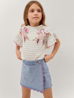 Monsoon Kids' Rhinestone Scallop Denim Skort, Blue, Blue