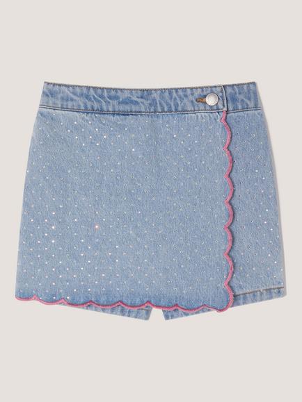 Monsoon Kids' Rhinestone Scallop Denim Skort, Blue - view 2, Blue