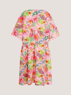 Monsoon Kids' Paisley Print Pom Pom Kaftan, Pink - view 2, Pink