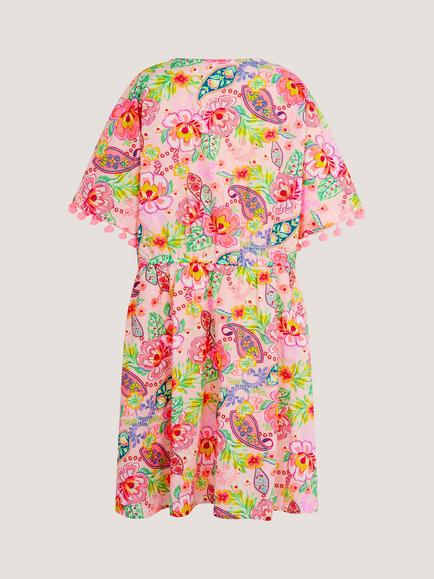 Monsoon Kids' Paisley Print Pom Pom Kaftan, Pink - view 2, Pink