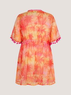 Monsoon Kids' Palm Print Pom Pom Kaftan, Orange - view 2, Orange