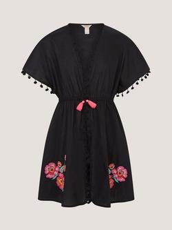Monsoon Kids' Floral Embroidered Kaftan, Black, Black