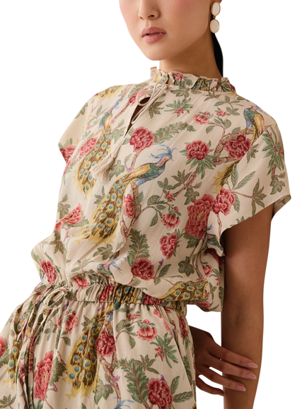 Raishma Samara Floral Playsuit, Cream - view 2, Cream