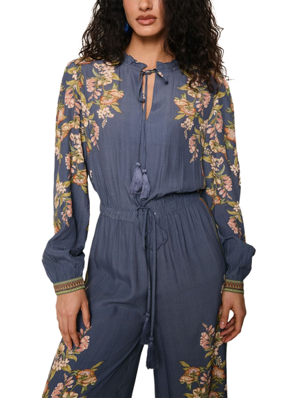 Raishma Hailey High Neck Floral Jumpsuit, Blue - view 2, Blue
