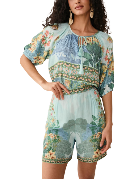 Raishma Tracy Graphic Floral Shorts, Blue - view 2, Blue