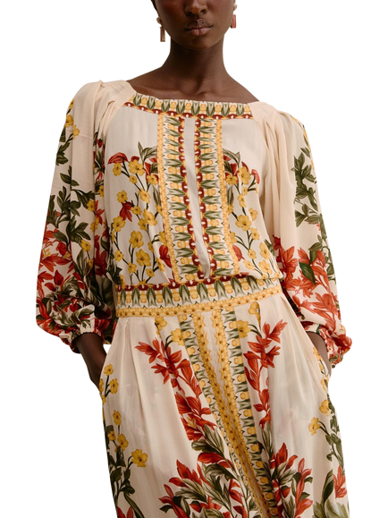 Raishma Crystal Floral Border Top, Cream, Cream
