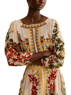 Raishma Crystal Floral Border Top, Cream - view 2, Cream