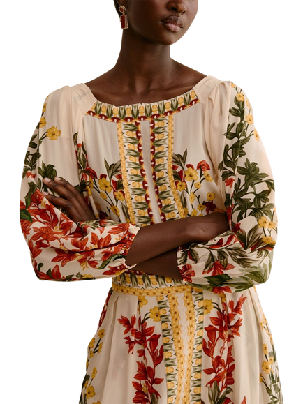 Raishma Crystal Floral Border Top, Cream - view 2, Cream