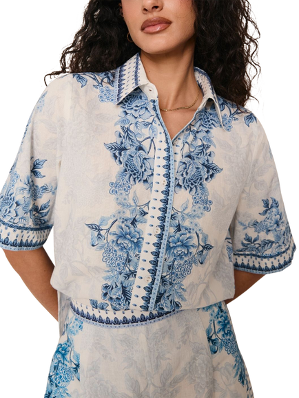 Raishma Ethel Floral Border Shirt, Blue, Blue