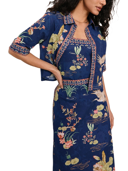 Raishma Kylie Floral Broder Shirt, Blue, Blue