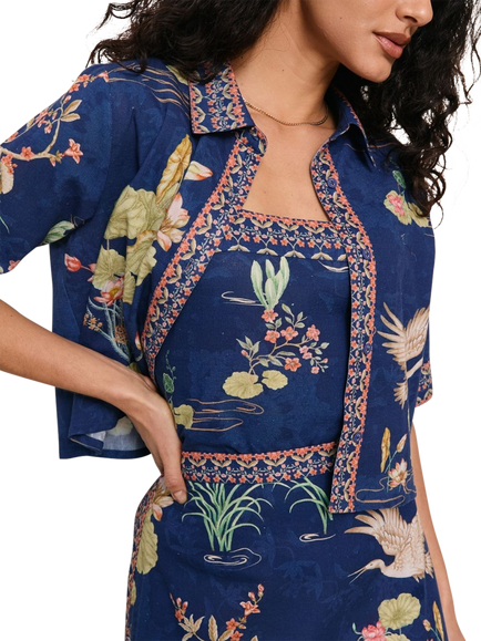 Raishma Kylie Floral Broder Shirt, Blue - view 2, Blue
