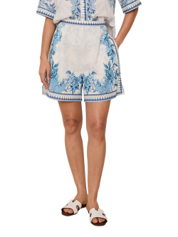 Raishma Ethel Floral Border Shorts, Blue, Blue