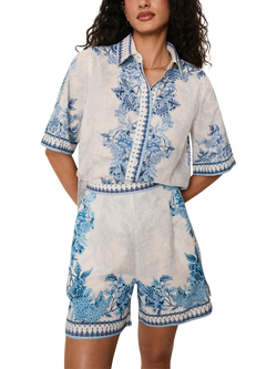 Raishma Ethel Floral Border Shorts, Blue - view 2, Blue