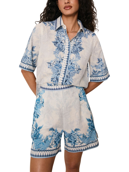 Raishma Ethel Floral Border Shorts, Blue - view 2, Blue