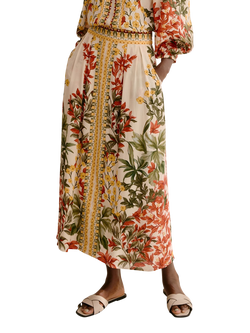 Raishma Crystal Floral Border Skirt, Cream, Cream