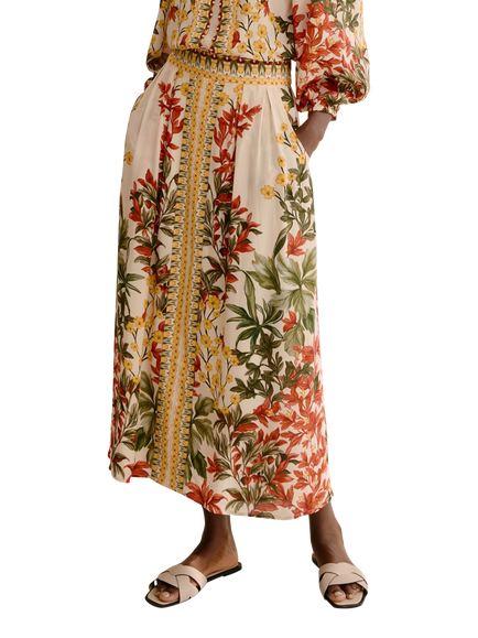 Raishma Crystal Floral Border Skirt, Cream, Cream