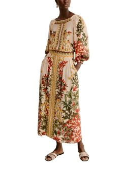 Raishma Crystal Floral Border Skirt, Cream - view 2, Cream