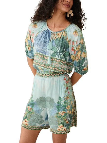 Raishma Tracy Graphic Floral Top, Blue - view 2, Blue
