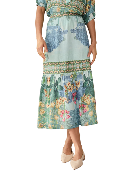 Raishma Tracy Graphic Floral Skirt, Blue - view 2, Blue