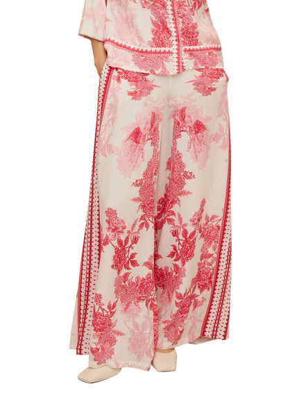 Raishma Myra Floral Wide Leg Trousers, Pink, Pink