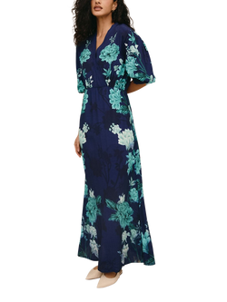 Raishma Frankie Floral Drape Sleeve Maxi Dress, Navy, Navy