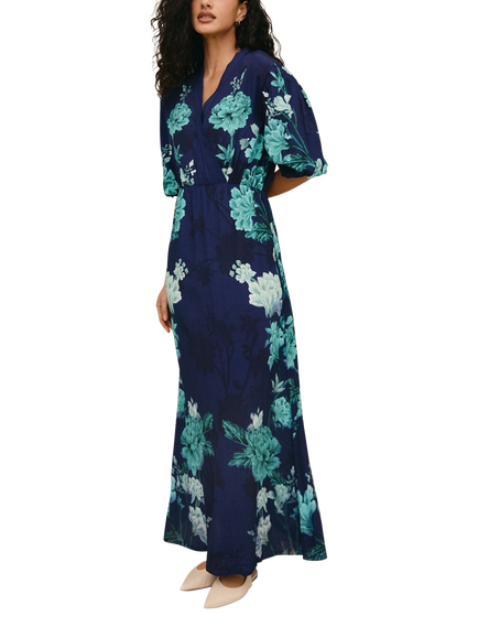 Raishma Frankie Floral Drape Sleeve Maxi Dress, Navy, Navy