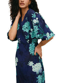 Raishma Frankie Floral Drape Sleeve Maxi Dress, Navy - view 2, Navy