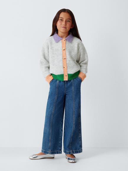 John Lewis Kids' Colourblock Collared Cardigan, Multi - view 2, Multi