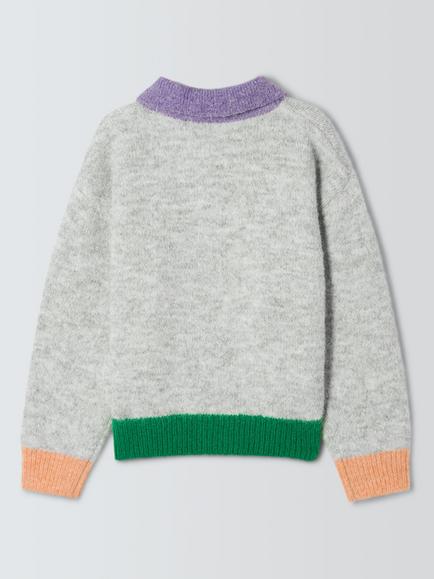 John Lewis Kids' Colourblock Collared Cardigan, Multi - view 2, Multi