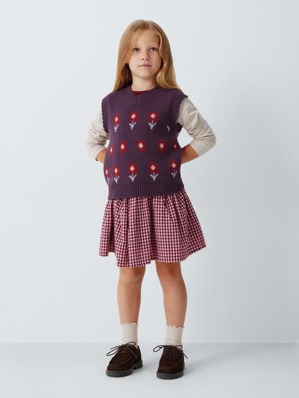 John Lewis Kids' Flower Knit Vest, Purple - view 2, Purple