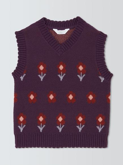 John Lewis Kids' Flower Knit Vest, Purple, Purple