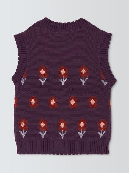John Lewis Kids' Flower Knit Vest, Purple - view 2, Purple