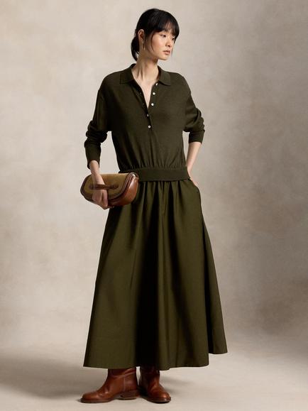 Polo Ralph Lauren A-Line Midi Shirt Dress, Harvest Olive Heat, Harvest Olive Heat