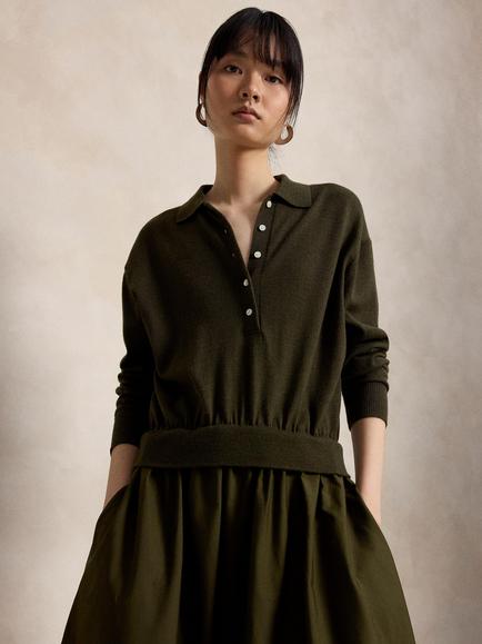 Polo Ralph Lauren A-Line Midi Shirt Dress, Harvest Olive Heat - view 2, Harvest Olive Heat