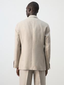 Mango Single Breasted Linen Blazer, Beige - view 2, Beige