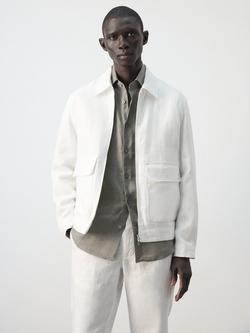 Mango Linen Zip-Up Jacket, White, White