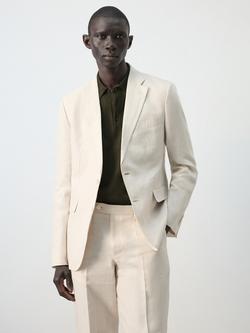 Mango Single Breasted Linen Blazer, Raw, Raw