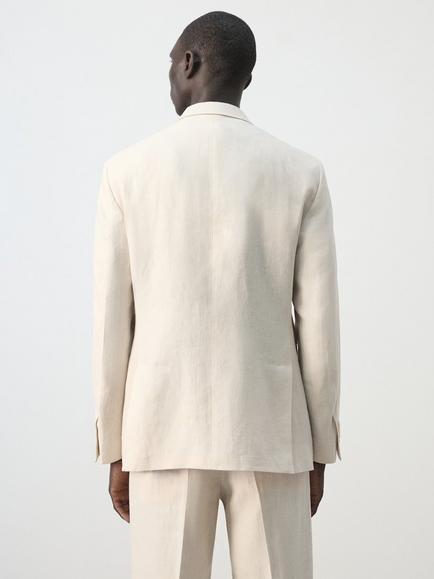 Mango Single Breasted Linen Blazer, Raw - view 2, Raw