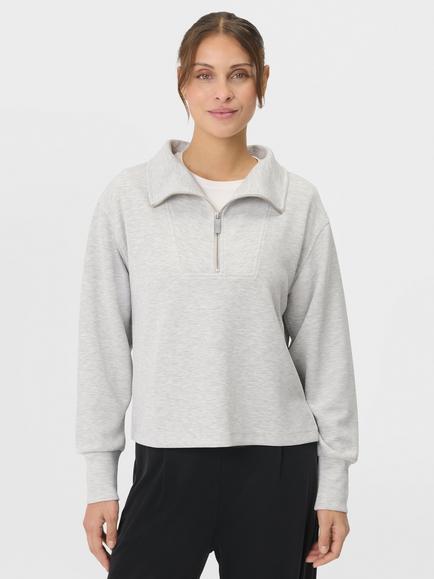Sweaty Betty Sand Wash Half Zip Cropped Sweatshirt, Icegreymarl, Icegreymarl
