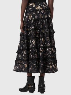 AllSaints Talia Floral Tiered Skirt, Black - view 2, Black