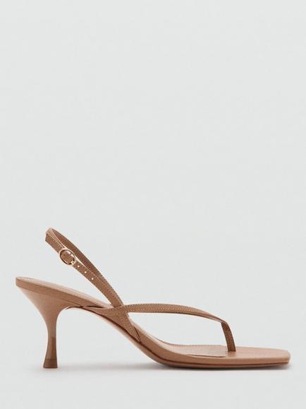 Mango Flared Heel Slingback Strappy Sandals, Caramel