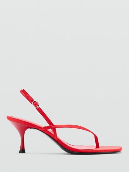 Mango Flared Heel Slingback Strappy Sandals, Red