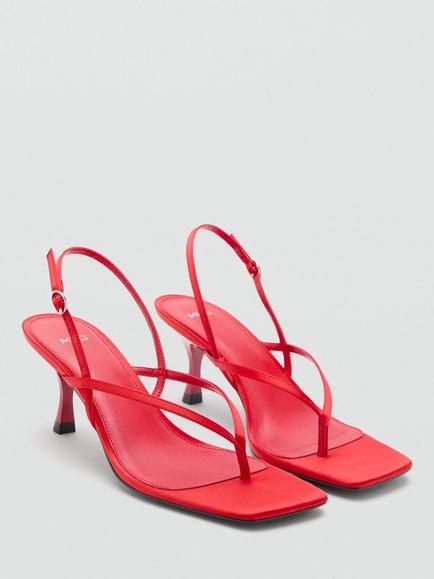Mango Flared Heel Slingback Strappy Sandals - view 2, Red