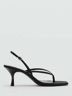 Mango Flared Heel Slingback Strappy Sandals, Black