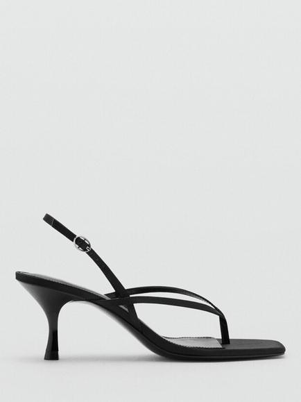 Mango Flared Heel Slingback Strappy Sandals, Black