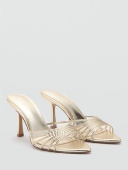 Mango Stiletto Heel Strappy Mule Sandals, Gold - view 2, Gold