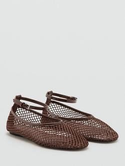 Mango Ankle Strap Mesh Ballerina Pumps - view 2, Chocolate