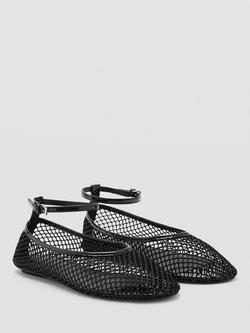 Mango Ankle Strap Mesh Ballerina Pumps - view 2, Black